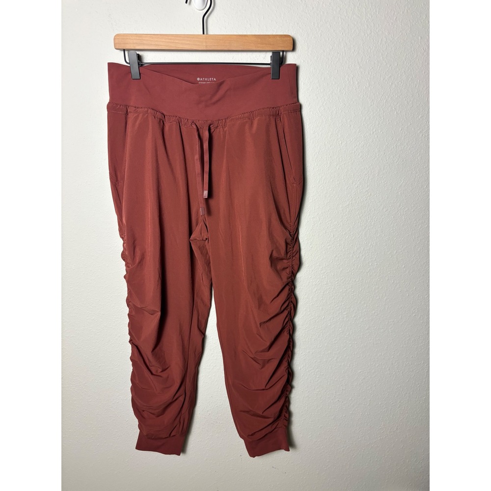 Athleta Attitude Lined Pant Rust Red Ruched Jogger Fleece Lined Size 8